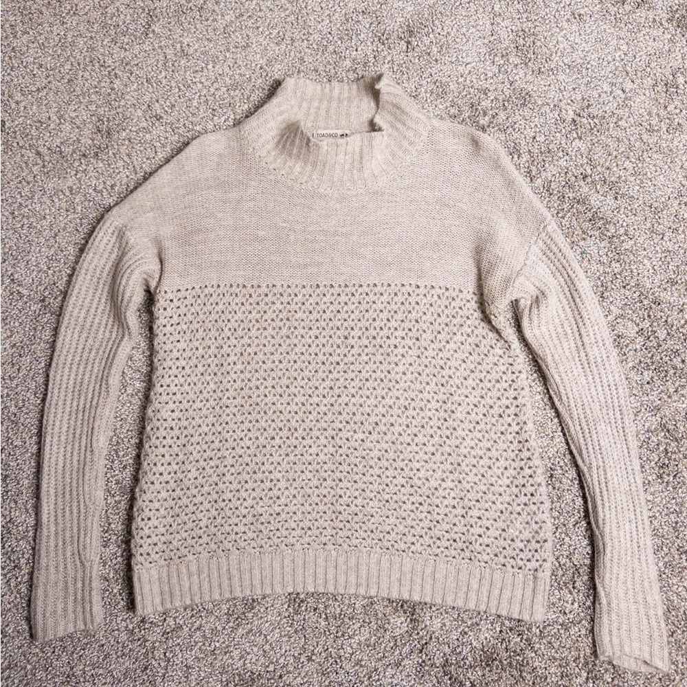 Toad&Co Tupelo Cable Knit 100% Merino Wool Turtleneck Sweater Cream Size S